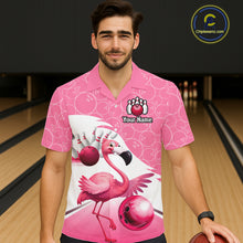 Load image into Gallery viewer, Funny Pink Flamingo Bowling Button-up Shirt Custom Flamingo Team bowling jerseys, gift for bowlers NQS11715