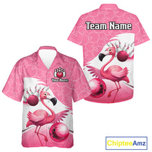 Load image into Gallery viewer, Funny Pink Flamingo Bowling Button-up Shirt Custom Flamingo Team bowling jerseys, gift for bowlers NQS11715