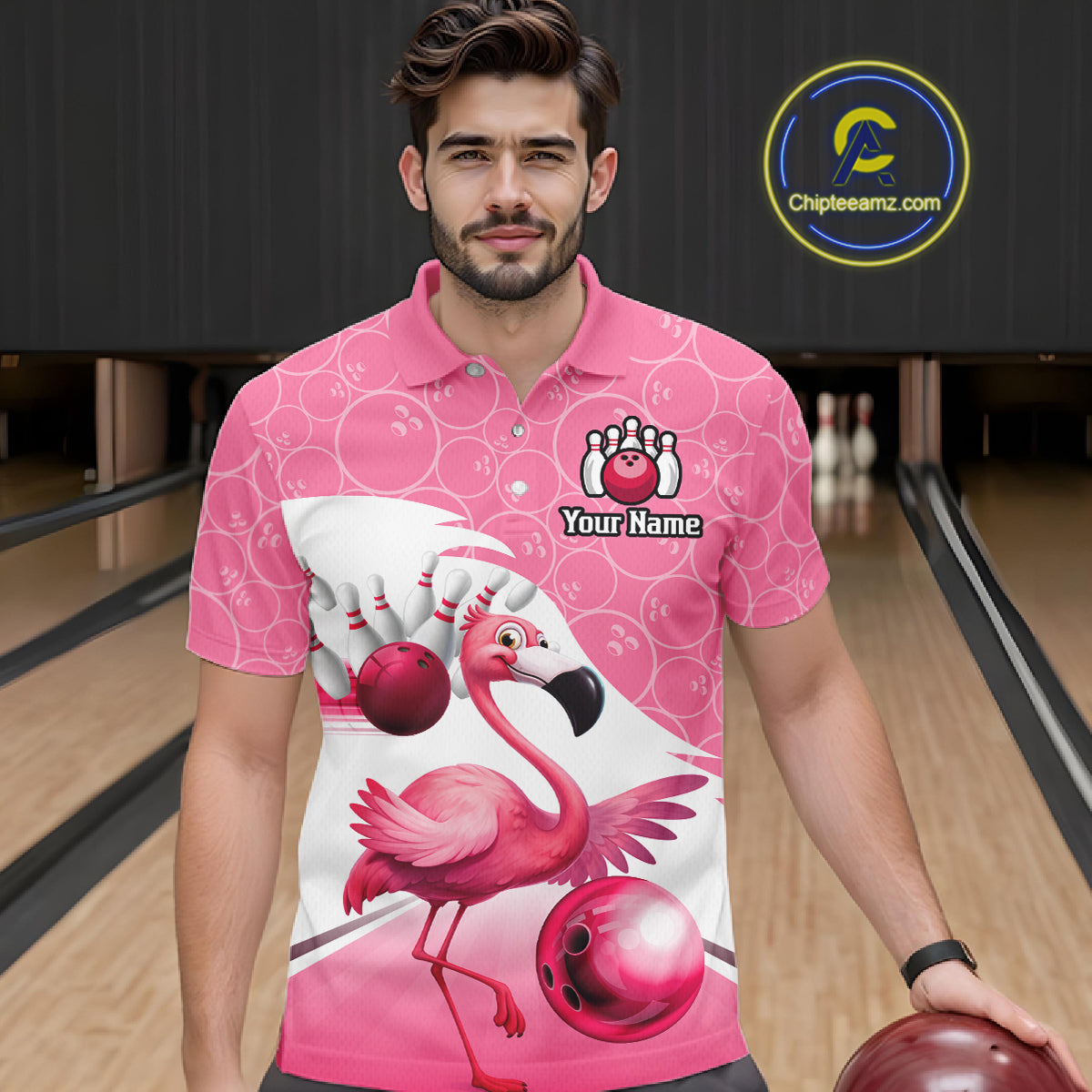 Funny Pink Flamingo Bowling Shirts for Men Custom Flamingo Team bowling jerseys, gift for bowlers NQS11715