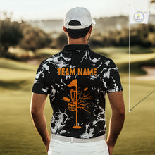 Load image into Gallery viewer, Black and Gray Camo Orange Disc Golf basket Mens Disc golf polo shirts Custom team disc golf jerseys NQS10796