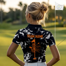 Load image into Gallery viewer, Black and Gray Camo Orange Disc Golf basket Women Disc golf polo shirts Custom team disc golf jerseys NQS10796