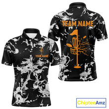 Load image into Gallery viewer, Black and Gray Camo Orange Disc Golf basket Mens Disc golf polo shirts Custom team disc golf jerseys NQS10796