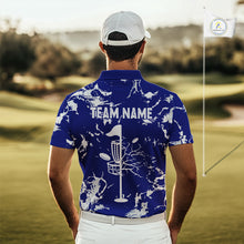 Load image into Gallery viewer, Blue and Gray Camo Disc Golf basket Mens Disc golf polo shirts Custom team disc golf jerseys NQS10797