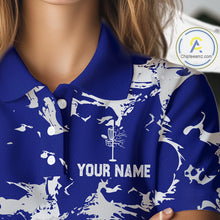 Load image into Gallery viewer, Blue and Gray Camo Disc Golf basket Women Disc golf polo shirts Custom team disc golf jerseys NQS10797