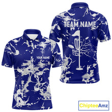 Load image into Gallery viewer, Blue and Gray Camo Disc Golf basket Mens Disc golf polo shirts Custom team disc golf jerseys NQS10797