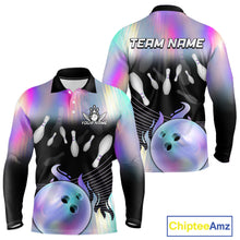 Load image into Gallery viewer, Bowling Polo Shirts For Men, 1/4 zip shirts Custom hologram Bowling Team Shirts Bowler Outfit NQS11385