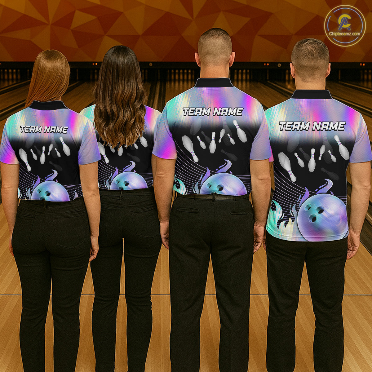 Bowling Polo Shirts For Men, 1/4 zip shirts Custom hologram Bowling Team Shirts Bowler Outfit NQS11385
