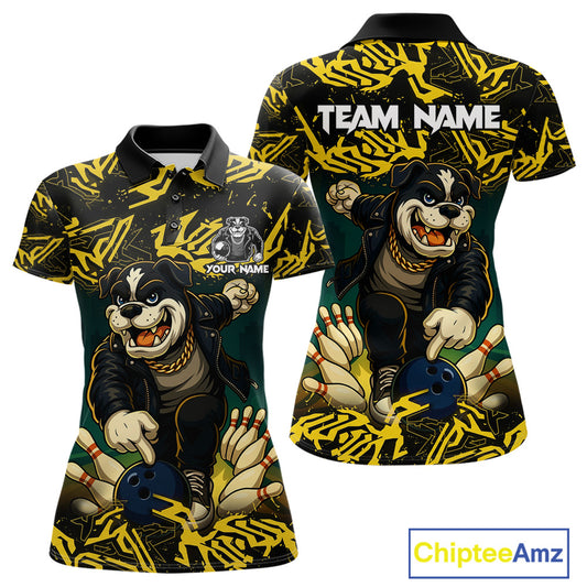 Black and Yellow Camo Funny Bulldog Bowling Shirts For Women Custom Cool Bowling Outfits Team Jerseys NQS11215