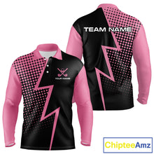 Load image into Gallery viewer, Black and Pink dots pattern Lightning Golf polo shirts for Men custom golf top for men NQS10853