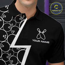 Load image into Gallery viewer, Black &amp; White Lightning Camo Bowling Polo, Quarter Zip Shirt For Men Custom Team Bowling Jersey NQS10854