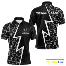 Load image into Gallery viewer, Black &amp; White Lightning Camo Bowling Polo, Quarter Zip Shirt For Men Custom Team Bowling Jersey NQS10854