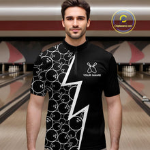 Load image into Gallery viewer, Black &amp; White Lightning Camo Bowling Polo, Quarter Zip Shirt For Men Custom Team Bowling Jersey NQS10854