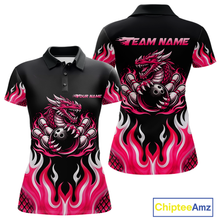 Load image into Gallery viewer, Black and Pink Flame Dragon Bowling Polo, 1/4 Zip Shirts For Women Custom Dragon Bowling Team Jerseys NQS11733