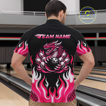 Load image into Gallery viewer, Black and Pink Flame Dragon Bowling Polo, 1/4 Zip Shirts For Men Custom Dragon Bowling Team Jerseys NQS11733