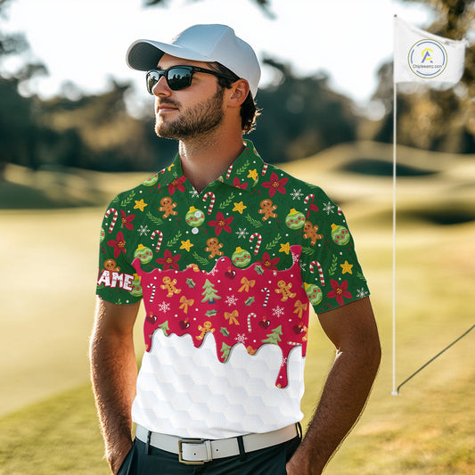 Funny Christmas pattern Golf Polo Shirts For Men custom Christmas golf gifts mens golf outfit NQS10866