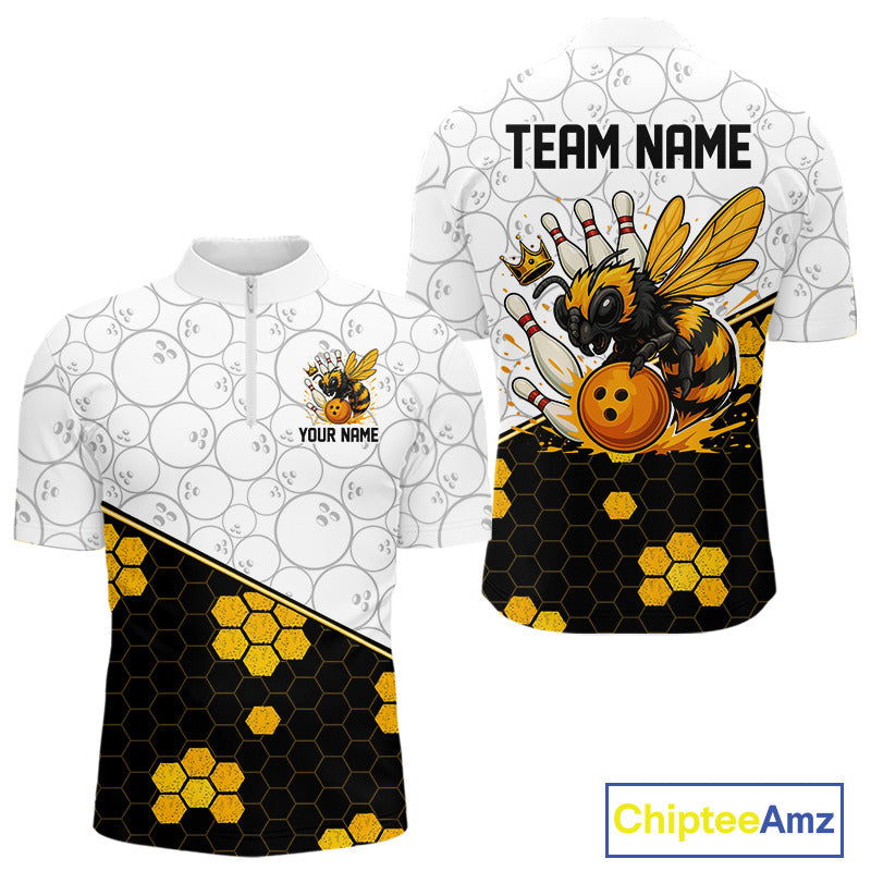 Black and White Camo Bowling Yellow Honey Bee Bowling shirts for Men Custom Team bowling jersey NQS11249