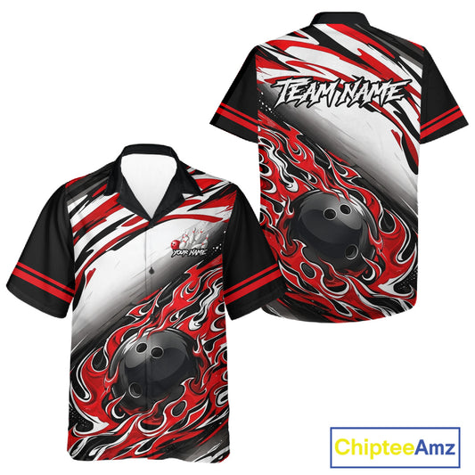 Red Flame Bowling Hawaiian Shirt Custom Bowling Team Jerseys, Gift For Bowlers NQS11738