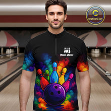 Load image into Gallery viewer, Custom Colorful Smoke Bowling Polo, Quarter Zip Shirt for Men, Bowling Uniform Team Bowling Jerseys NQS10647
