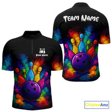 Load image into Gallery viewer, Custom Colorful Smoke Bowling Polo, Quarter Zip Shirt for Men, Bowling Uniform Team Bowling Jerseys NQS10647
