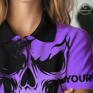 Custom Skull Golf Polo Shirts For Women Halloween Golf Outfits, personalized golf gifts | Purple NQS10661