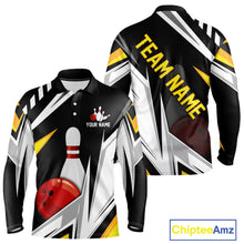 Load image into Gallery viewer, Black, White and Gold Men's bowling Polo, Quarter Zip shirts Custom Team bowling league jerseys NQS11264