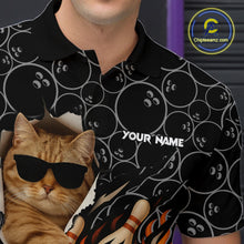 Load image into Gallery viewer, Custom Funny Cat Bowling shirts for men, black camo flame cool bowling uniform for team bowlers NQS11074
