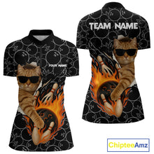 Load image into Gallery viewer, Custom Funny Cat Bowling shirts for women, black camo flame cool bowling uniform for team bowlers NQS11074