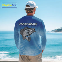 Load image into Gallery viewer, Blue Camo Crappie fishing sun shirts custom name Crappie fishing jerseys for men, women NQS11270