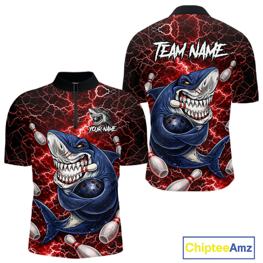 Red Lightning Thunder Angry Shark Bowling shirts For Men Custom Shark Bowling Team Jerseys NQS11756