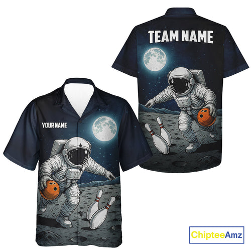 Funny Astronaut Bowling Hawaiian Shirt Custom Bowling Team League Outfit, Gift For Bowler NQS10694