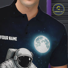 Load image into Gallery viewer, Funny Astronaut Bowling Polo, Quarter Zip Shirts For Men Custom Bowling Team Outfit, Gift For Bowler NQS10694