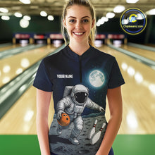 Load image into Gallery viewer, Funny Astronaut Bowling Polo, Quarter Zip Shirt For Women Custom Bowling Team Outfit, Gift For Bowler NQS10694