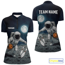 Load image into Gallery viewer, Funny Astronaut Bowling Polo, Quarter Zip Shirt For Women Custom Bowling Team Outfit, Gift For Bowler NQS10694