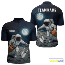Load image into Gallery viewer, Funny Astronaut Bowling Polo, Quarter Zip Shirts For Men Custom Bowling Team Outfit, Gift For Bowler NQS10694