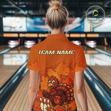 Load image into Gallery viewer, Orange Autumn pattern Custom Turkey Bowling Shirts For Women, Thanksgiving Bowling Team Jerseys NQS10698