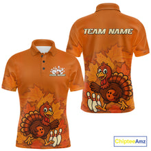 Load image into Gallery viewer, Orange Autumn pattern Custom Turkey Bowling Shirts For Men, Thanksgiving Bowling Team Jerseys NQS10698
