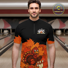 Load image into Gallery viewer, Black and Orange Autumn Leaf Custom Turkey Bowling Shirts For Men, Thanksgiving Bowling Team Jerseys NQS10699