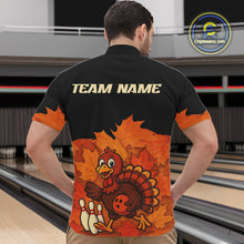 Load image into Gallery viewer, Black and Orange Autumn Leaf Custom Turkey Bowling Shirts For Men, Thanksgiving Bowling Team Jerseys NQS10699