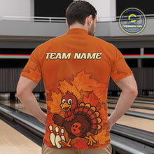 Load image into Gallery viewer, Orange Autumn pattern Custom Turkey Bowling Shirts For Men, Thanksgiving Bowling Team Jerseys NQS10698