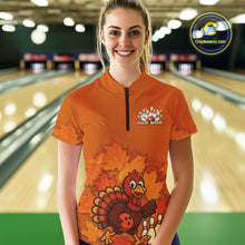 Load image into Gallery viewer, Orange Autumn pattern Custom Turkey Bowling Shirts For Women, Thanksgiving Bowling Team Jerseys NQS10698