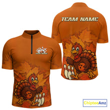 Load image into Gallery viewer, Orange Autumn pattern Custom Turkey Bowling Shirts For Men, Thanksgiving Bowling Team Jerseys NQS10698