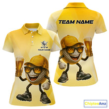Load image into Gallery viewer, Funny Yellow pattern Golf ball drinking beer Women Golf Polo Shirt Custom team golf outfit for ladies NQS10718