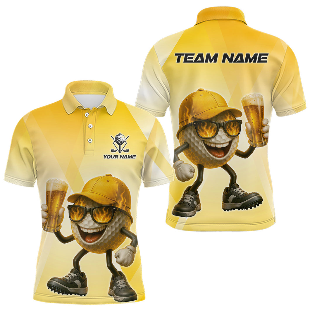 Funny Yellow pattern Golf ball drinking beer Mens Golf Polo Shirt Custom team golf outfits for mens NQS10718