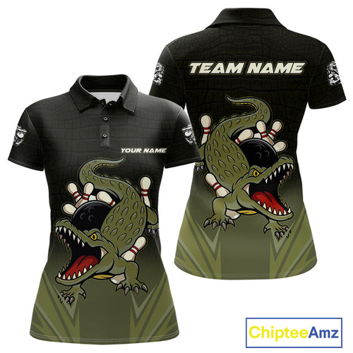 Custom Black and Green Alligator Bowling shirts for Women, Bowling Team league jersey NQS10735