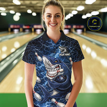 Load image into Gallery viewer, Blue Lightning Thunder Angry Shark Bowling shirts For Women Custom Shark Bowling Team Jerseys NQS11539