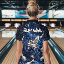 Load image into Gallery viewer, Blue Lightning Thunder Angry Shark Bowling shirts For Women Custom Shark Bowling Team Jerseys NQS11539