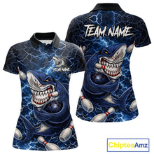 Load image into Gallery viewer, Blue Lightning Thunder Angry Shark Bowling shirts For Women Custom Shark Bowling Team Jerseys NQS11539