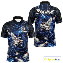 Load image into Gallery viewer, Blue Lightning Thunder Angry Shark Bowling shirts For Men Custom Shark Bowling Team Jerseys NQS11539