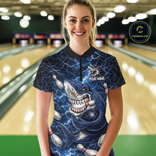 Load image into Gallery viewer, Blue Lightning Thunder Angry Shark Bowling shirts For Women Custom Shark Bowling Team Jerseys NQS11539