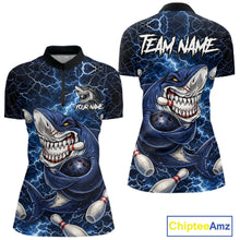 Load image into Gallery viewer, Blue Lightning Thunder Angry Shark Bowling shirts For Women Custom Shark Bowling Team Jerseys NQS11539